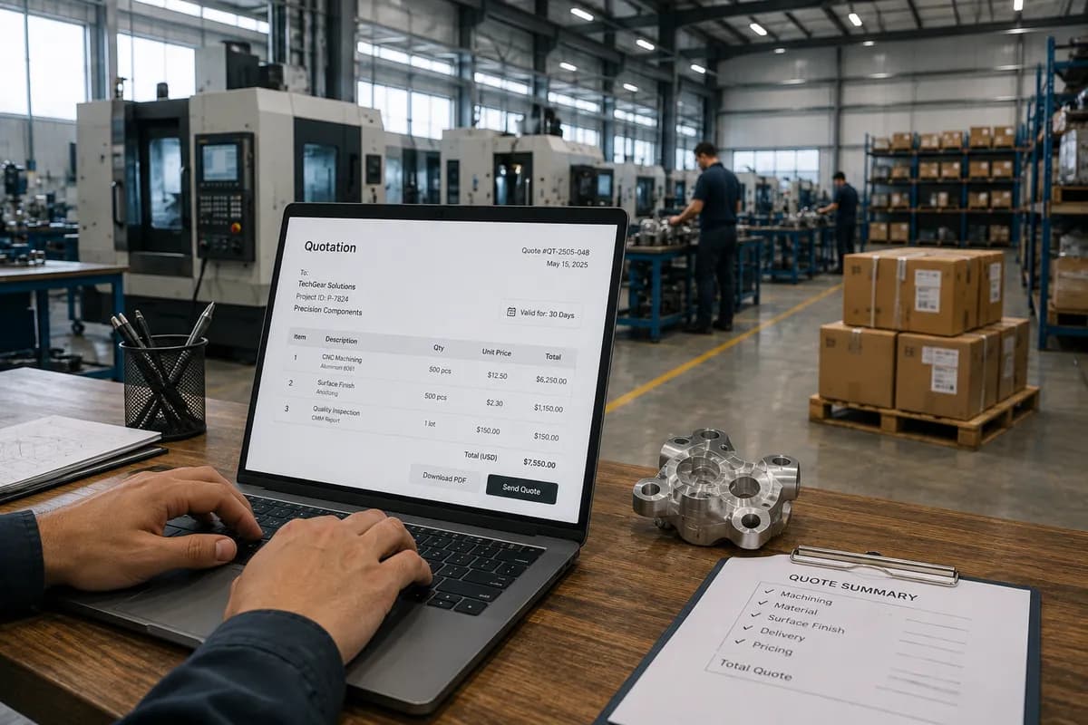 Instant manufacturing quotation on a laptop