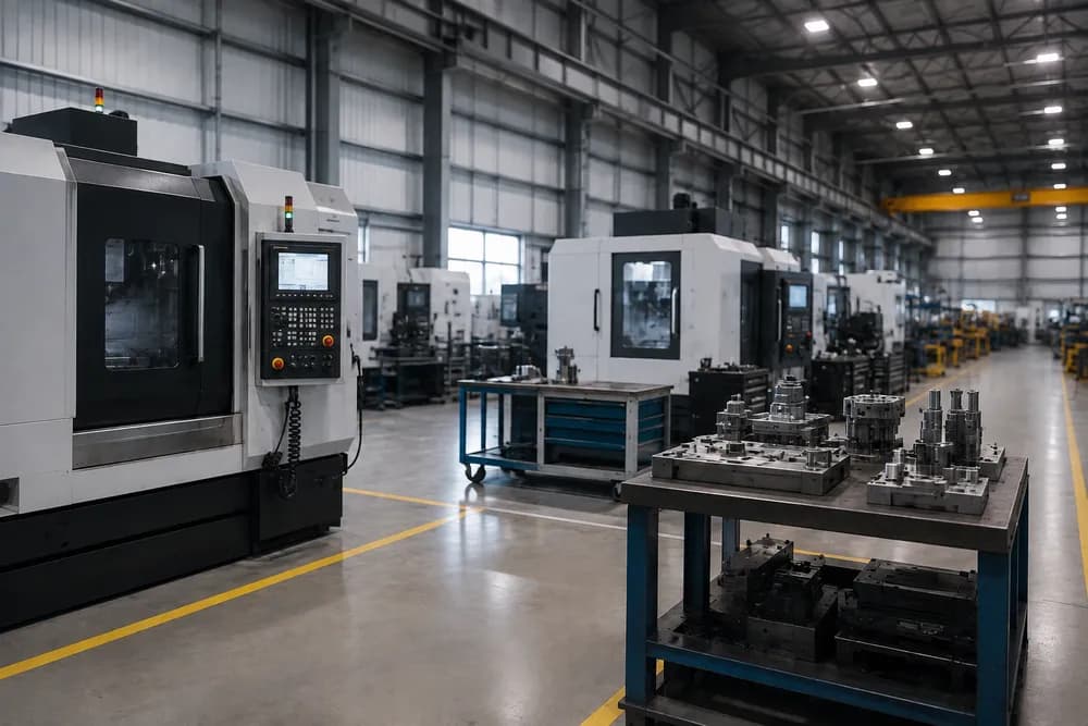 Production floor lined with CNC machines